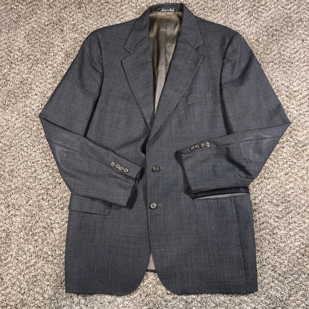 Vintage Polo University Club Ralph Lauren 41L Blazer Grey Blue Micro Check Italy